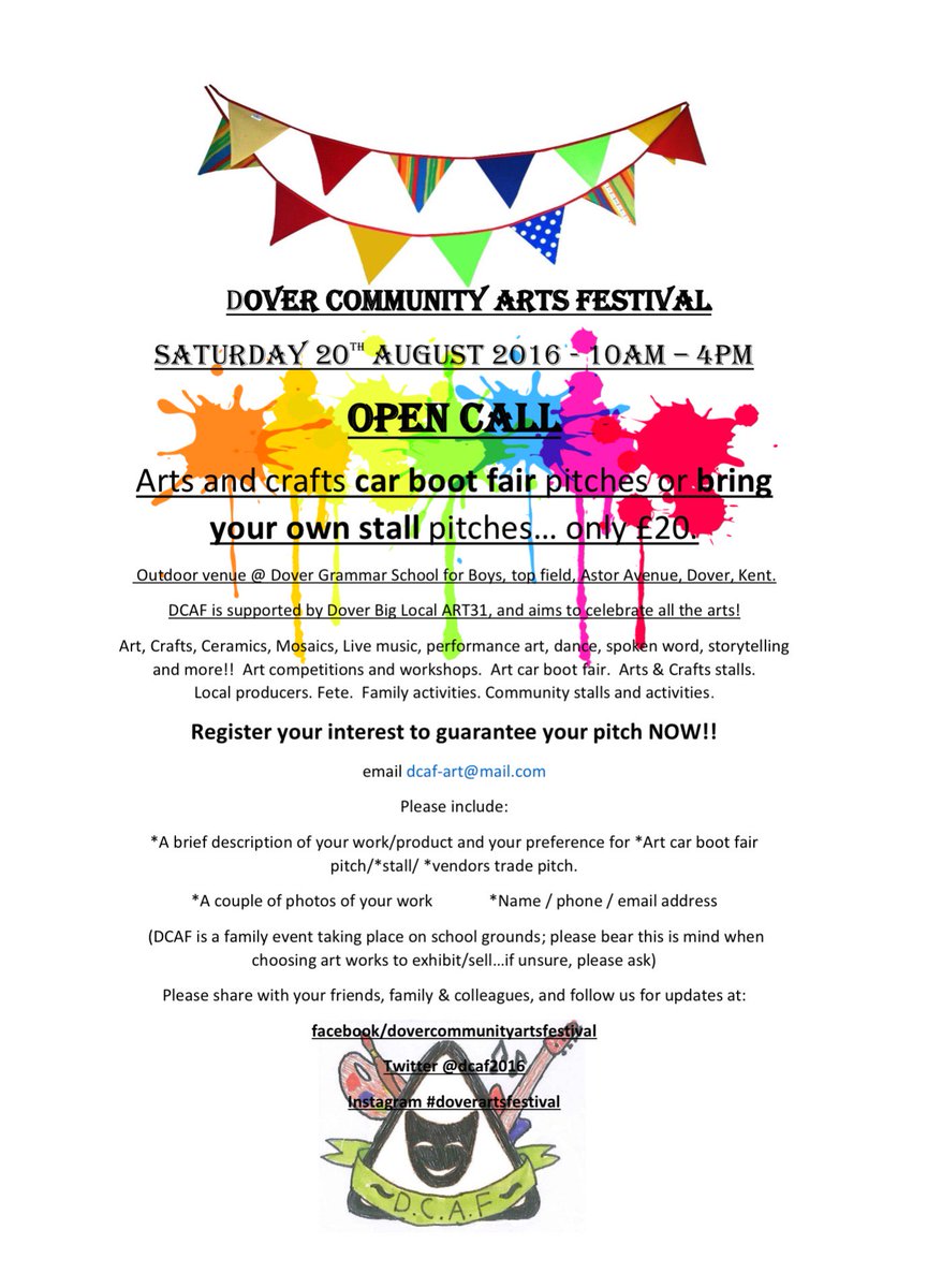 RT <a href="/DoverBigLocal/">Dover Big Local</a> <a href="/DGSBTweet/">DGSB</a> <a href="/art31_gallery/">ART31 Gallery -Dover</a> Book a stall NOW!!