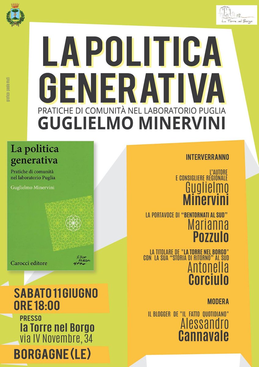 Bentornati al Sud (@bentornatialsud) on Twitter photo Ci saremo anche noI...Presentazione del libro di <a href="/g_minervini/">Guglielmo Minervini</a>: LA POLITICA GENERATIVA facebook.com/events/1698850… #Sud Ci saremo anche noI...Presentazione del libro di <a href="/g_minervini/">Guglielmo Minervini</a>: LA POLITICA GENERATIVA facebook.com/events/1698850… #Sud