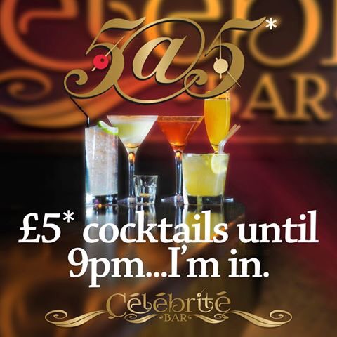 CelebriteBar's tweet photo. You know the drill by now. Join us for 5@5 and enjoy a menu of £5 cocktails - available until 9pm. 
See you soon... https://t.co/cA0OdodwbF
