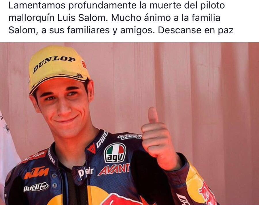 CiclosMarin's tweet photo. Lamentamos profundamente la muerte del piloto mallorquín @LuisSalom39 . Mucho ánimo a la familia Salom  y amigos. https://t.co/aqe0l092hq