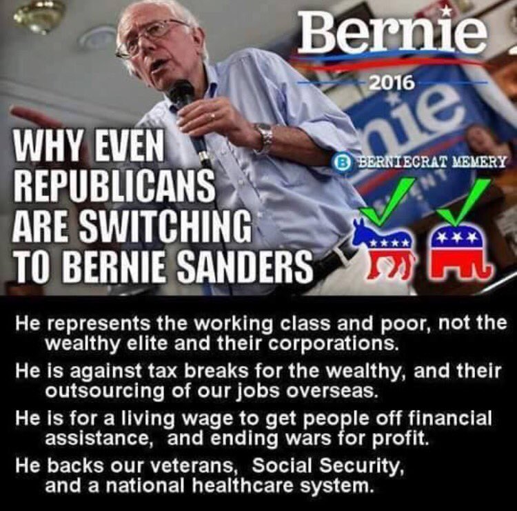Ontheotherhand's tweet photo. Bernie has the best chance against Trump. Will #Republicans vote 4 him? #CAPrimary #GOP4Bernie #NJPrimary https://t.co/d4pGVwasIl