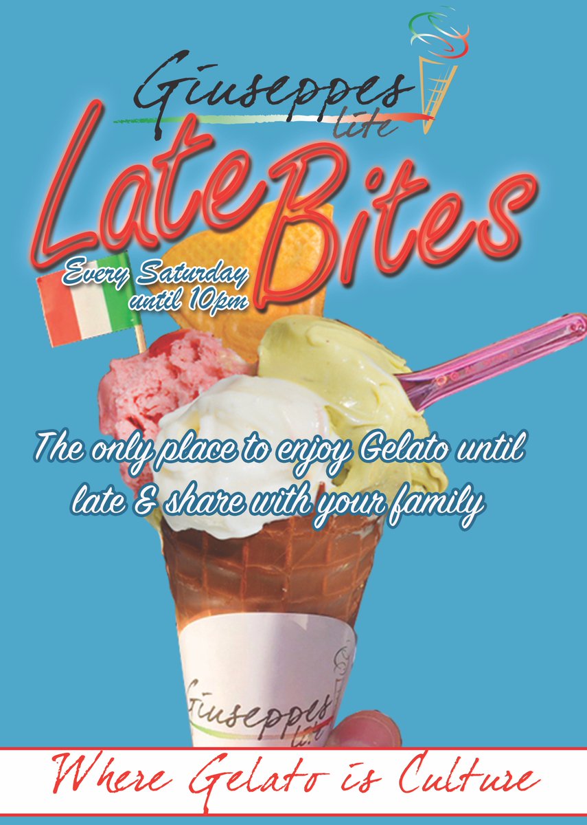 GiuseppesLite's tweet photo. #GiuseppesLite Late Bites
The only place to enjoy #Gelato until late & share with your family
#Worthing #icecream https://t.co/9c3CyvpjY0