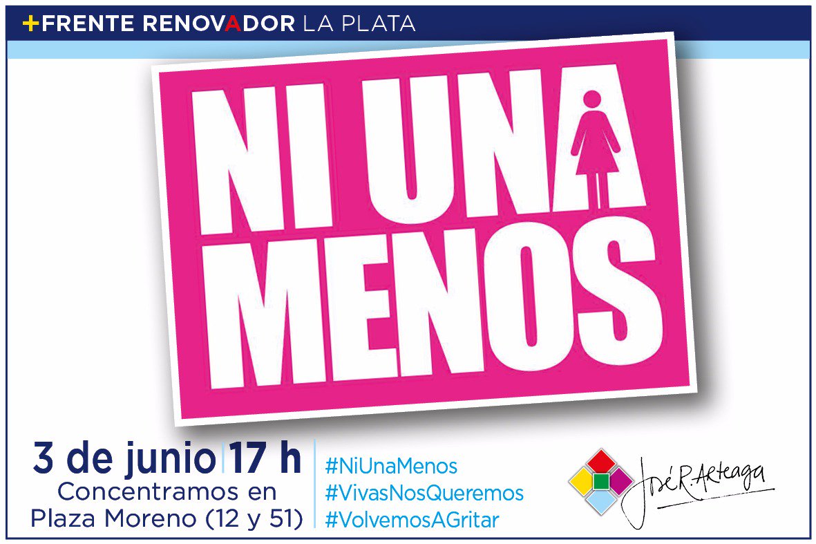 joserarteaga's tweet photo. Hoy #VolvemosAGritar: #NiUnaMenos #NiUnDerechoMenos. Concentramos en Plaza Moreno (12 y 51) a las 17 hs. Acompañanos https://t.co/HP7le3dYKV