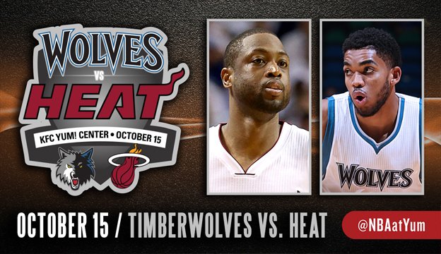 Timberwolves's tweet photo. .@NBAatYum tickets to the Wolves vs. Heat preseason game on Oct 15 are now on sale! Tickets: https://t.co/A3bA8AYTJ5 https://t.co/8zTAYLMzw9