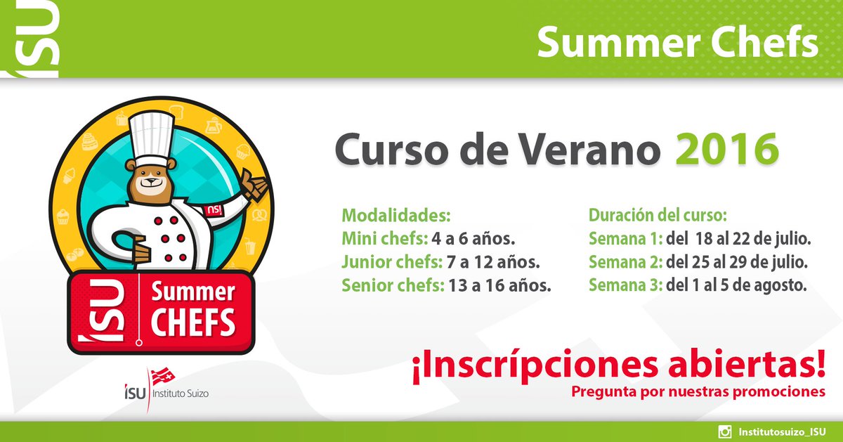 ISU_Universidad's tweet photo. En estas vacaciones no dejes fuera a tus hijos de este increíble curso de verano.
#SummerChef #OrgulloISU https://t.co/u6YWXpSLy8