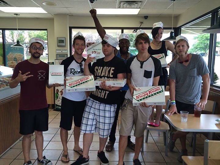 LittleTimeOff's tweet photo. Throwback to LTO band &amp; crew at @krispykreme In honor of #nationaldoughnutday 🍩 https://t.co/0XK6pYyuSP https://t.co/aEkZdJSPxC