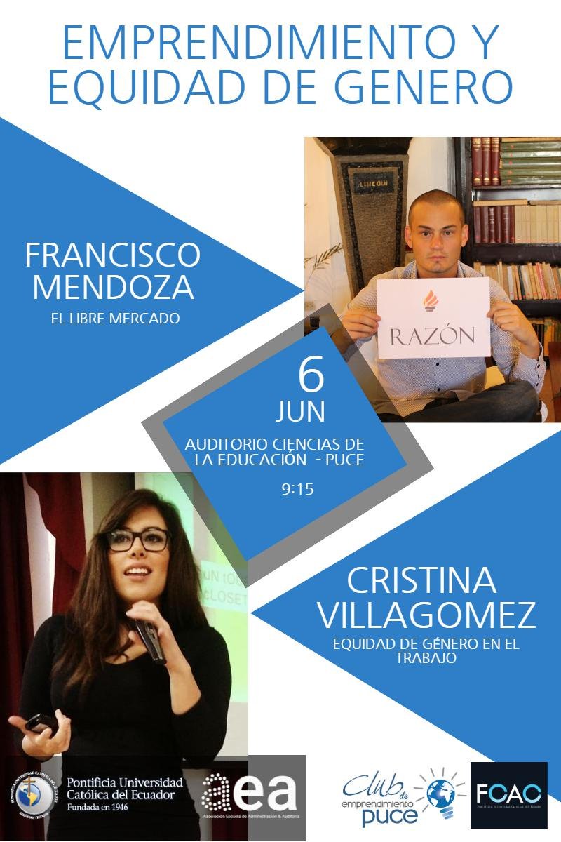 PUCEmprende's tweet photo. este lunes en la @NoticiasPUCE charla sobre #equidad de género y #emprendimiento con el apoyo d @AEApuce @FCACPUCE1 https://t.co/wTPrYnpG0g