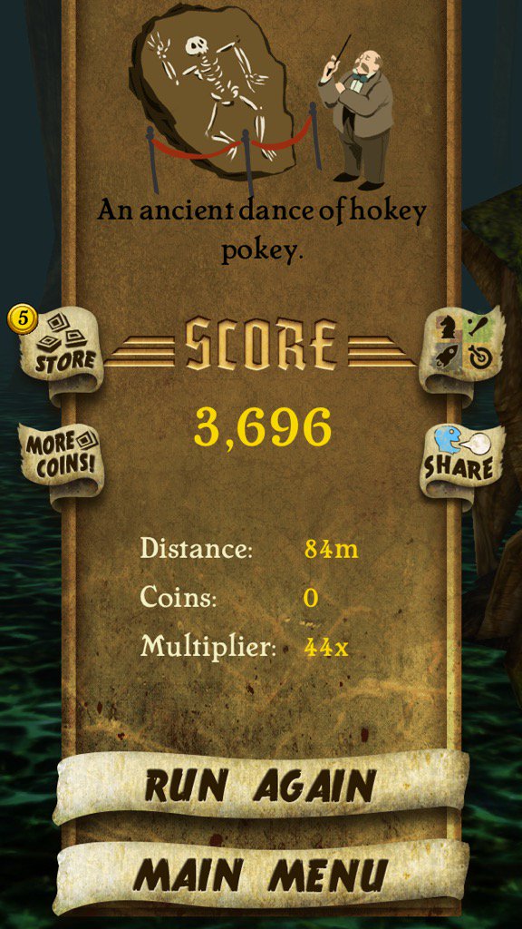 I got 3,696 points while escaping from demon monkeys. Beat that! bit.ly/TempleRunGame #Templeץ