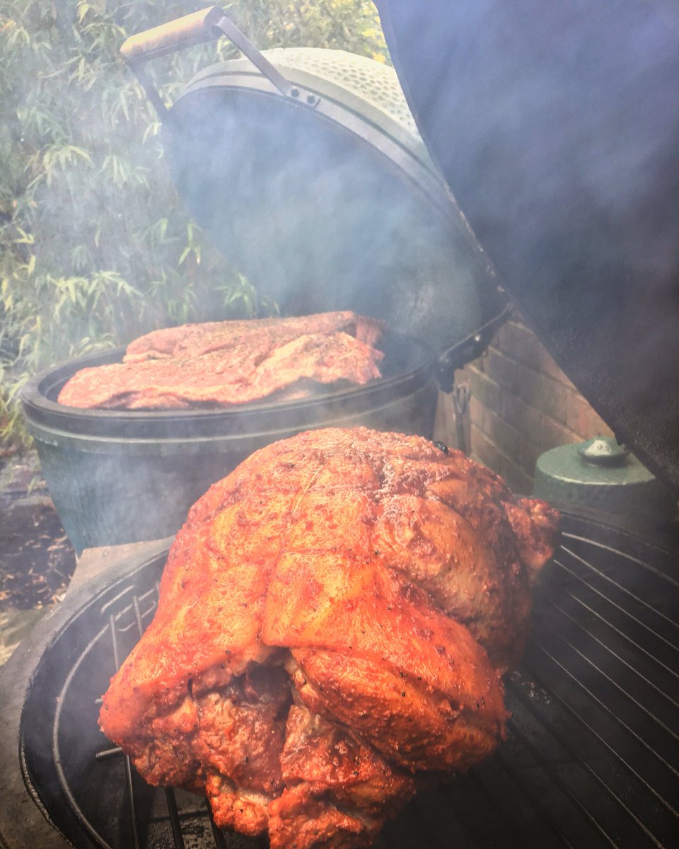Pork shoulder on the large and a couple of briskets on the XL <a href="/BigGreenEggUK/">Big Green Egg UK</a>