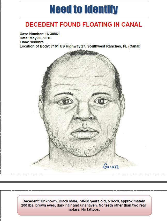 Composite sketch released of person's body found surrounded by #gators in #SouthwestRanches. bit.ly/1XWexeg https://t.co/Gv7SA3aakX
