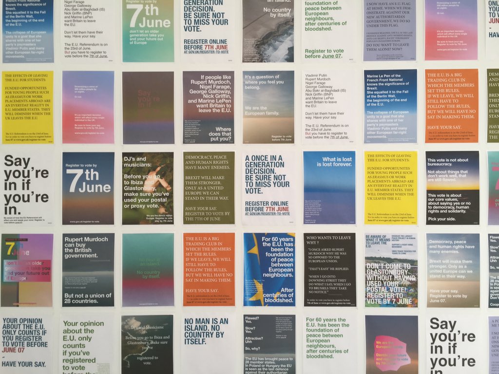 i'm in! artist #WolfgangTillmans pro #EuropeanReferendum posters exhibited <a href="/davidzwirner/">David Zwirner</a> NYC gallery @StrongerIn