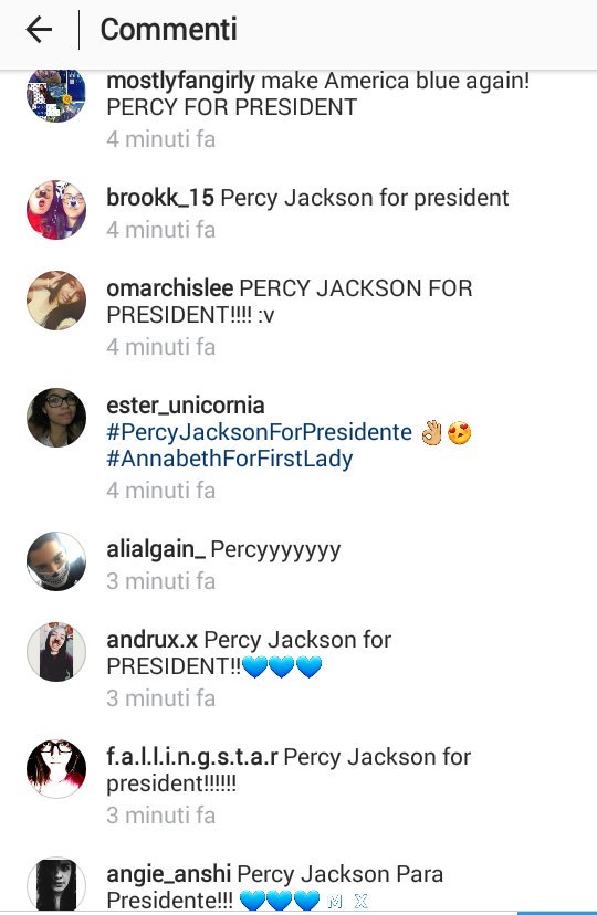 awklightwoods's tweet photo. Quando il fandom è annoiato... #PercyJacksonForPresident (sotto l'ultimo post di Trump su ig) 😂💙 https://t.co/nctZ6VVrS9