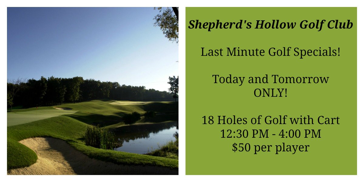 Last minute golf deals! Book your tee time now: shepherdshollow.com/#!online-tee-t…. Just show this post at check in.