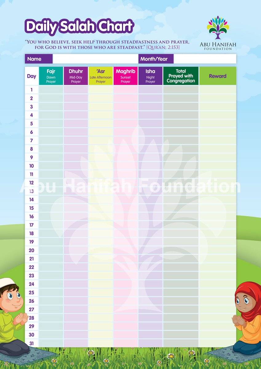 Monthly Prayer Chart