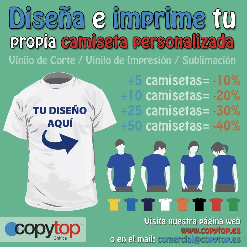 Copytop Twitter: "Imprime tus camisetas al mejor precio. https://t.co/P7D0J39ADH // #camisetas https://t.co/k2geGF0rQR" / Twitter