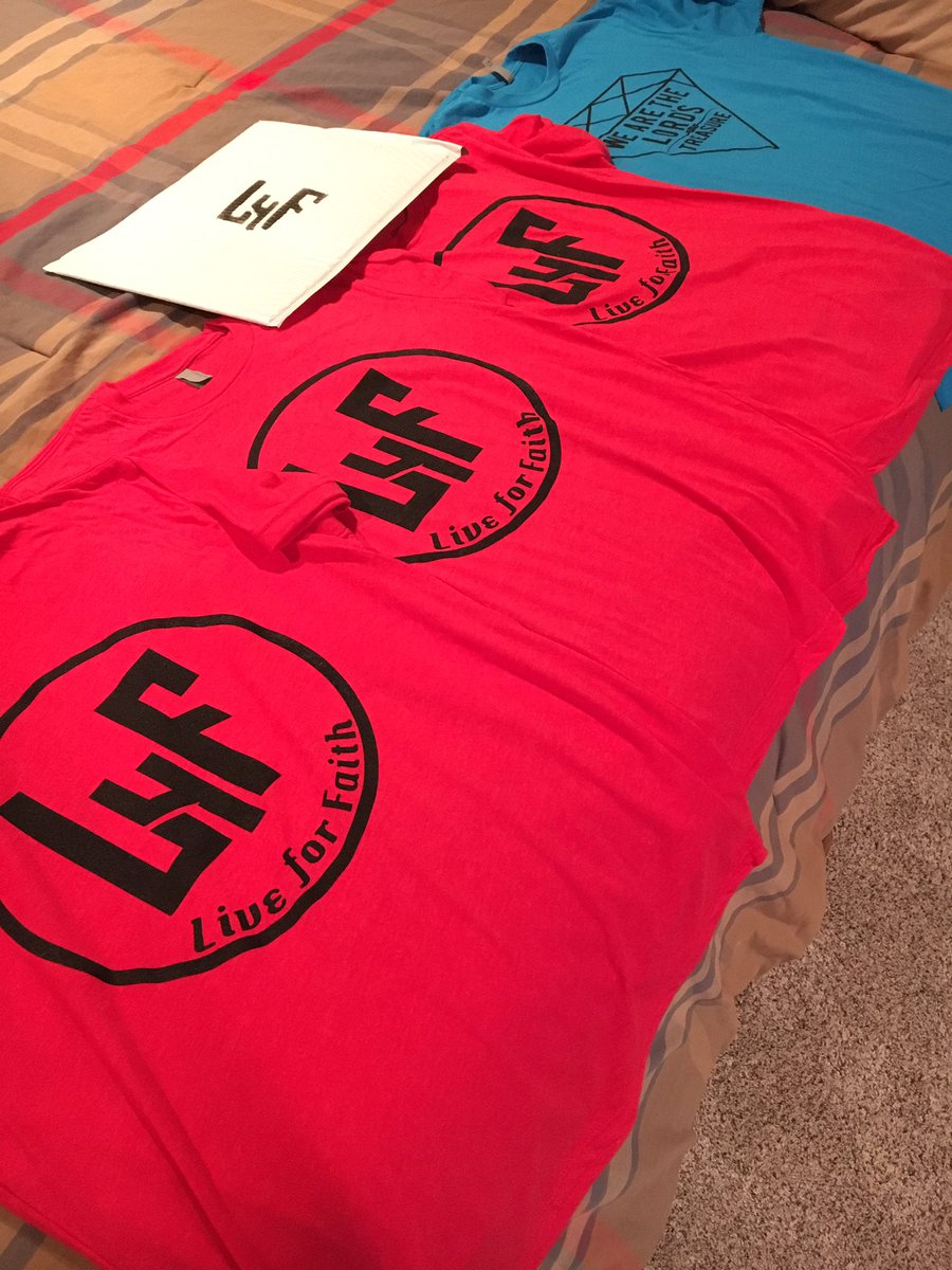 LiveforFaithL4F's tweet photo. Live for Faith reached it's biggest order of 4 t-shirts! Hoping that the post office doesn't restrict the package �� https://t.co/ln1k3rDHgk