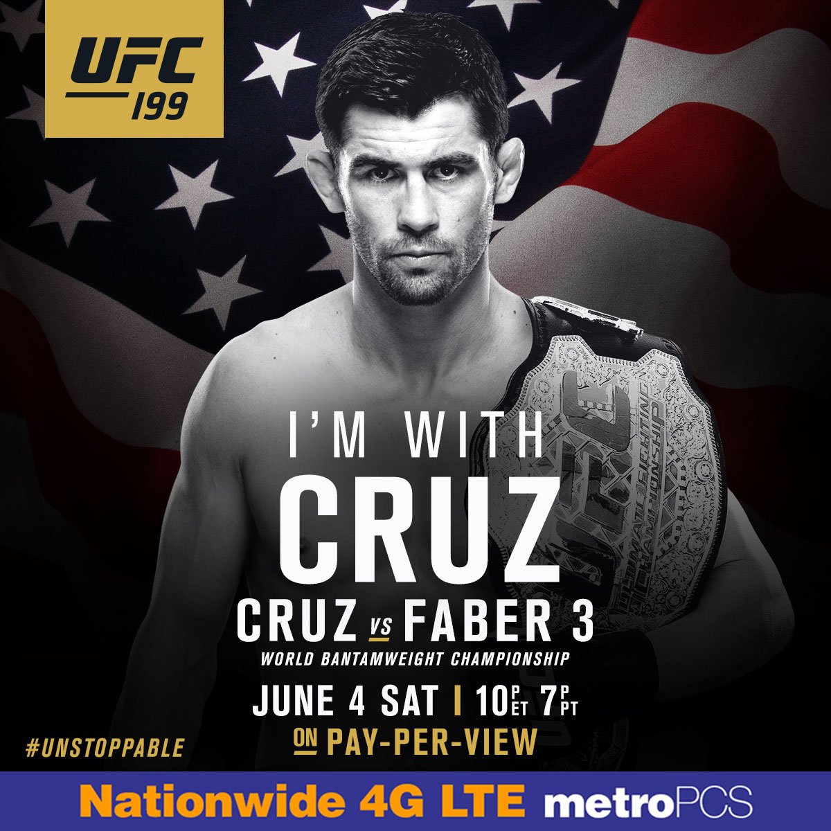 ufc's tweet image. RT if you're w/ the champ @DominickCruz THIS Saturday at #UFC199! LIVE on Pay-Per-View @MetroPCS