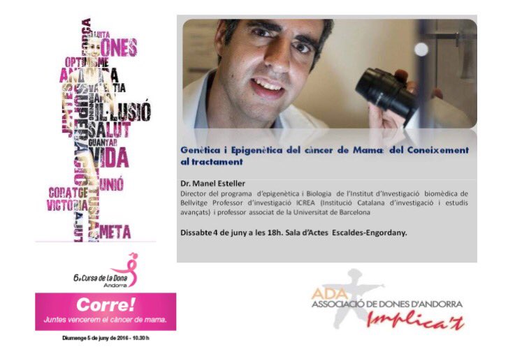 Avui seguim fent inscripcions #cursadona a <a href="/illacarlemany/">Illa Carlemany</a> i demà no us perdeu conferència dr. <a href="/ManelEsteller/">Manel Esteller</a>