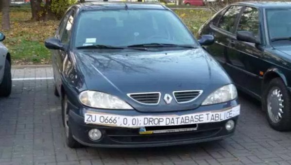 Chris_Said's tweet photo. Here's a car trying to defeat speed trap cameras with SQL injection. https://t.co/zap4wyQJyU h/t @slatestarcodex https://t.co/OhCN7MnTiA