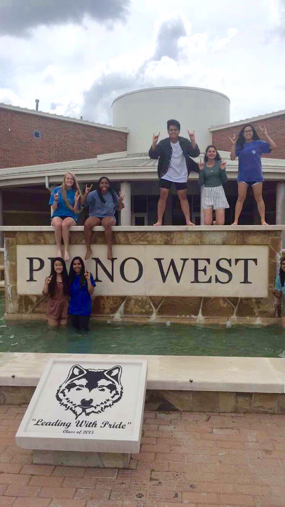 shannon_kruse7's tweet photo. We finally jumped in the fountain so I'd say senior year is complete, thanks Plano West 💙💙 https://t.co/Cxu06X1K7E