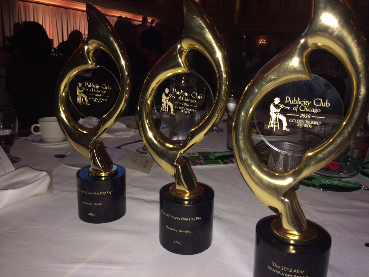 HKStrategies_US's tweet photo. Ending week to sweet sound of 3 Golden Trumpets! Congrats @Aflac team on #OneDayPay & WorkForces Report wins! #pccgo https://t.co/oOIXu4JtXW