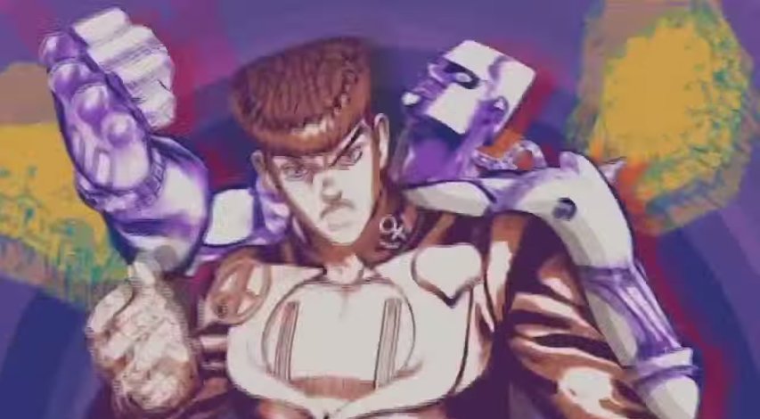 One of Josuke's most famous poses is just him summoning Crazy Diamond to  punch the spaghetti : r/StardustCrusaders