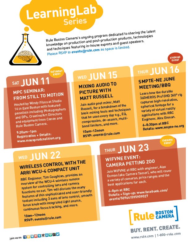 rulebostoncam's tweet image. Updated June Events now attached with SMPTE moved to 6/16. Hope to see you at one or all of these events this month!