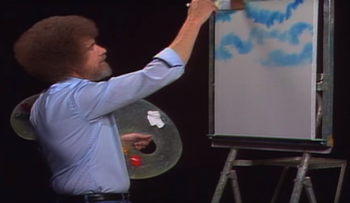 TheAVClub's tweet photo. Painting guru Bob Ross is on Netflix now, so there’s your weekend https://t.co/XlCPJRk4oB https://t.co/FUta8GstfB