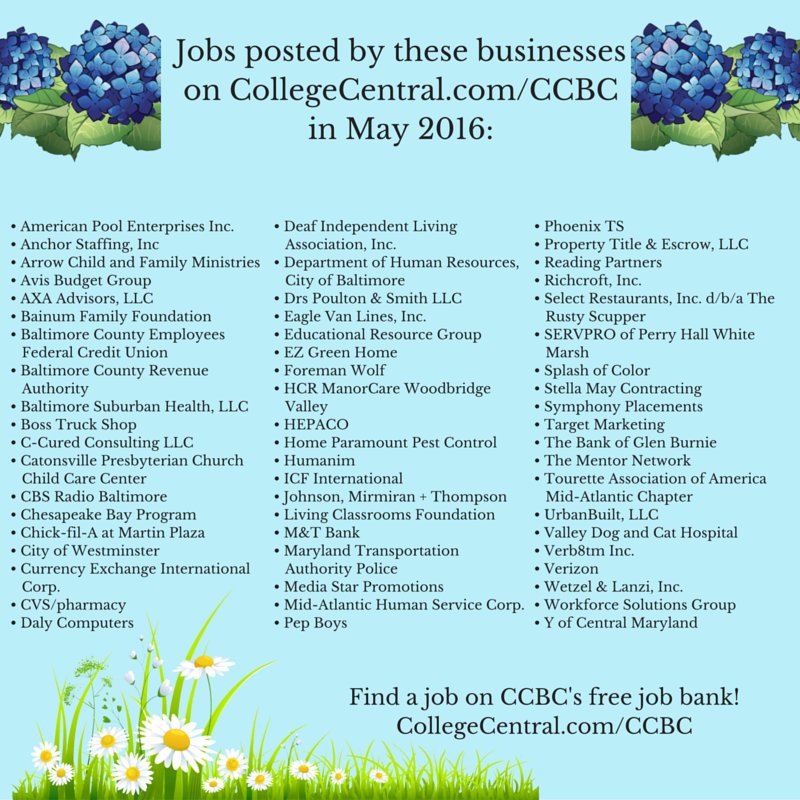 ccbcmd_career's tweet photo. #Jobs posted May 2016 on our free #job bank https://t.co/mzTFM66Cbs #Baltimore #Maryland #careers #career #DMV #work https://t.co/oxKkZ31Usr