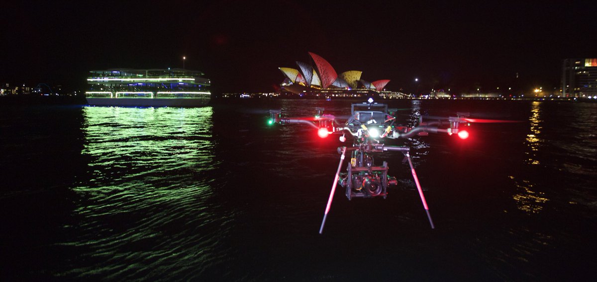 ProAIRvision's tweet photo. @freeflysystems The Alta 6 flying nights over Sydney Harbour for Vivid Festival. Outstanding footage captured #Movi5 https://t.co/9CjQCgu0Lo