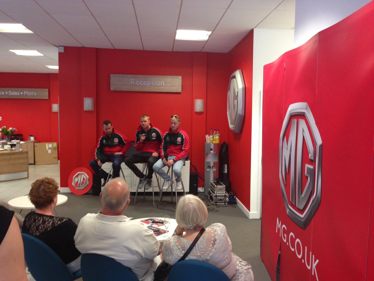 MGmotor's tweet photo. Lovely to see so many people at the Warrington MG launch and #BTCC Q&amp;A this evening. Good look for the weekend boys. https://t.co/UVy7FJIfy8