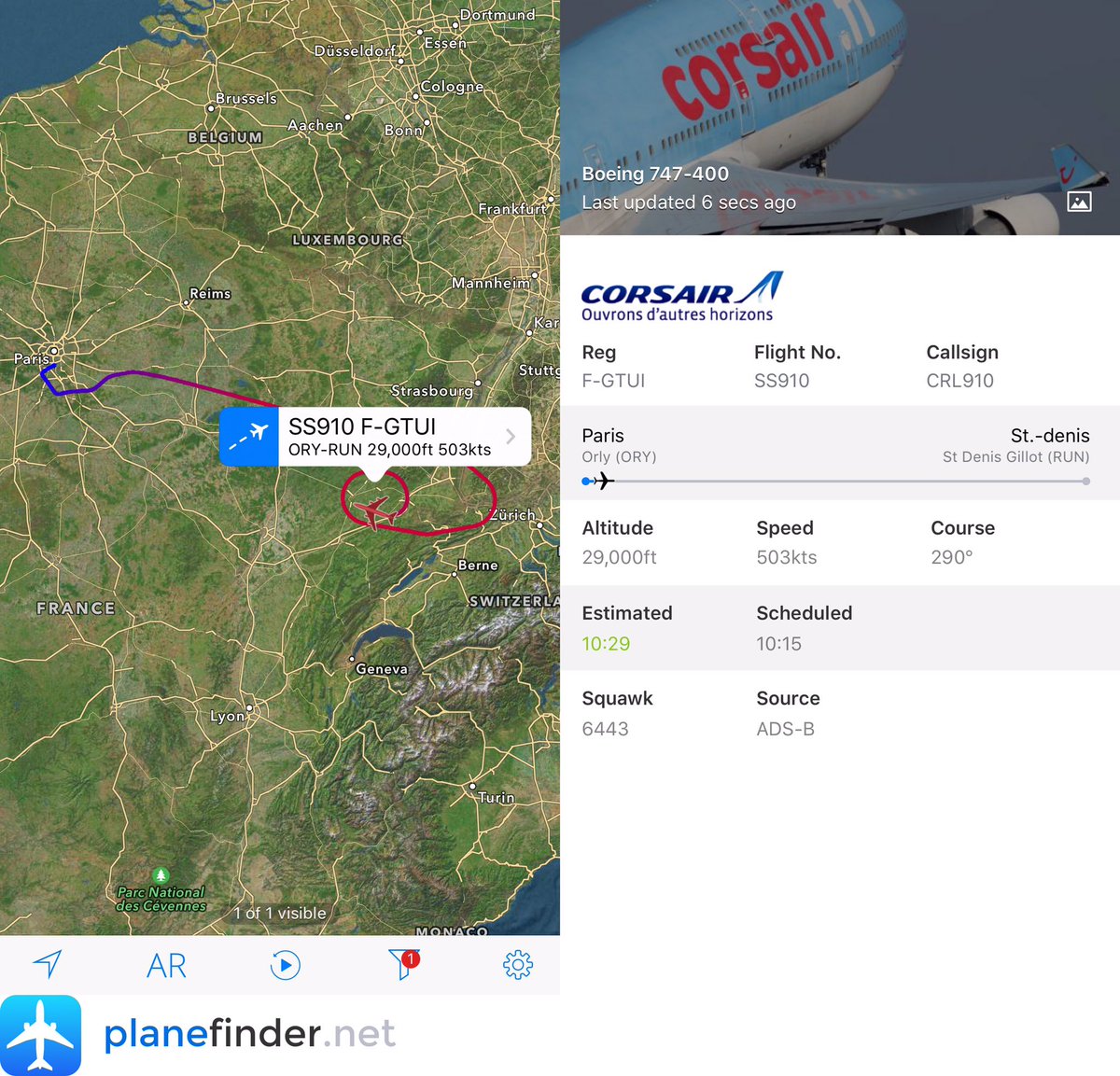 airlivenet's tweet photo. LIVE: Corsair #SS910 is returning to Paris Orly - cause unknown  https://t.co/ivgir6JufF - @NikPhillips666