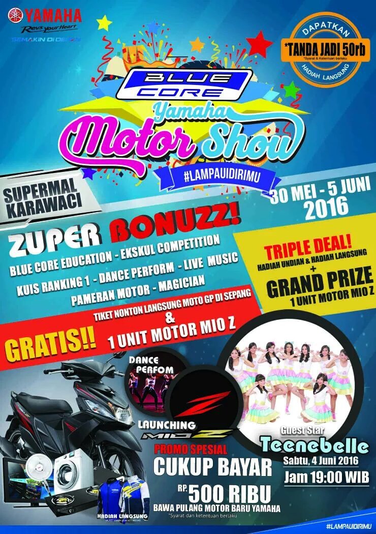 Pagi SupporTeens, Teens hari ini perfom di "Blue Core Yamaha Motor Show" di Supermal Karawaci loh, dateng yuk