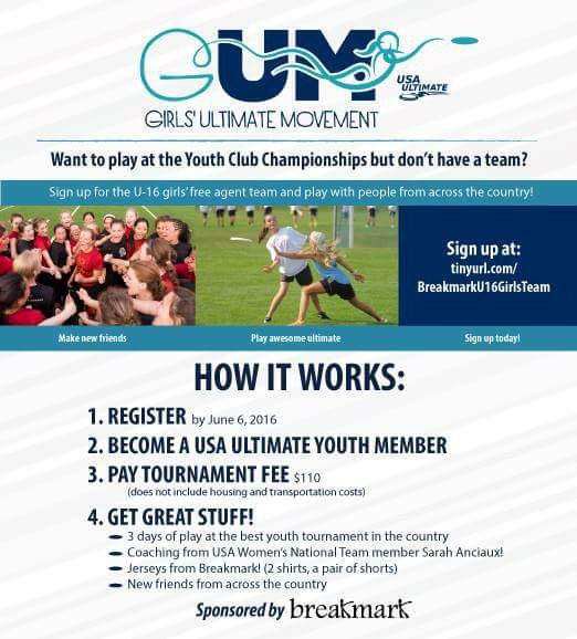 GUMUltimate's tweet photo. Make sure to sign up for the USA Ultimate U-16 girls' free agent team sponsored by @breakmarkulti by Monday, June 6. https://t.co/ApPUMggqkc