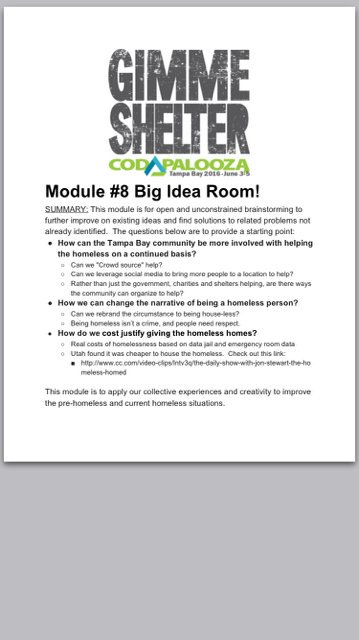 THHIorg's tweet image. #Module8:  #BrainStorming #CodApalooza #GimmeShelter #HackForChange #THHIorg #EndHomelessness @TampaInnovation