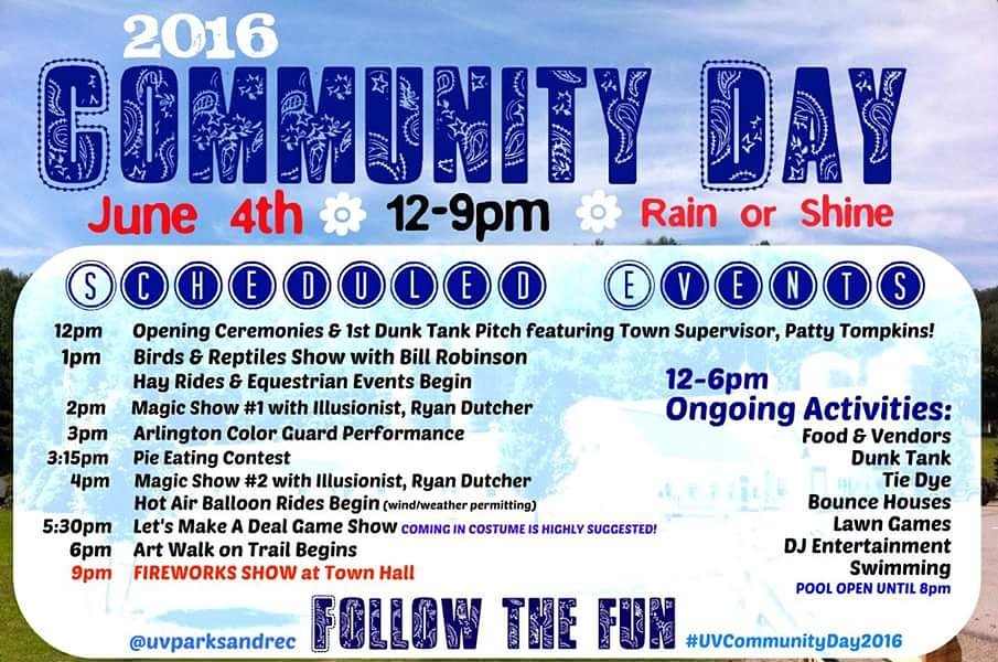 BattyPress's tweet image. Union Vale Community Day schedule RT and share! @UVParksandRec @dutchesstourism @HVParent @HVWeekend #hudsonvalley