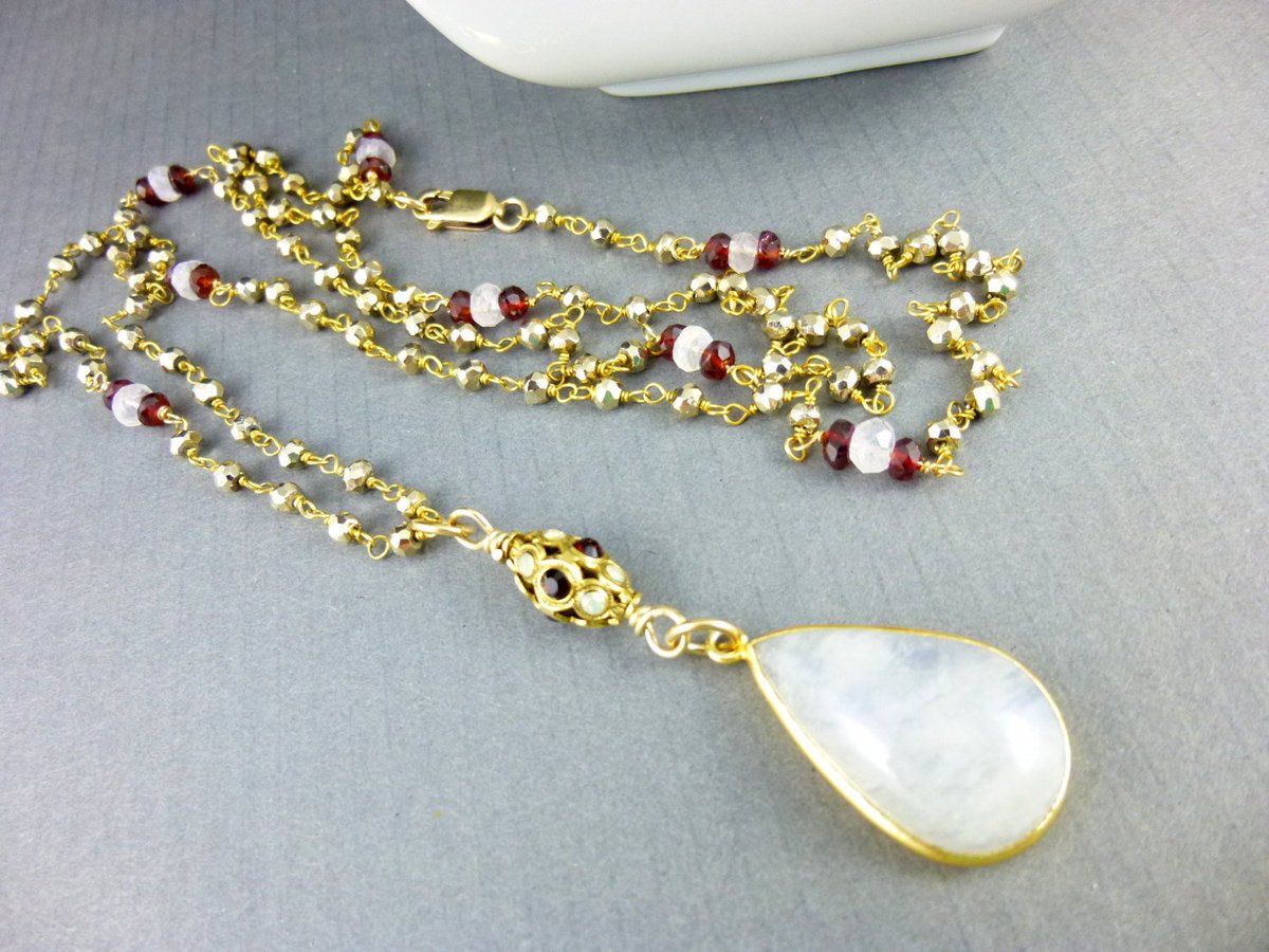 Long Pendant Necklace with Moonstone, Long Gold Necklace, Long Pen… etsy.me/1Iq3vJm #jewelryonetsy #etsymntt