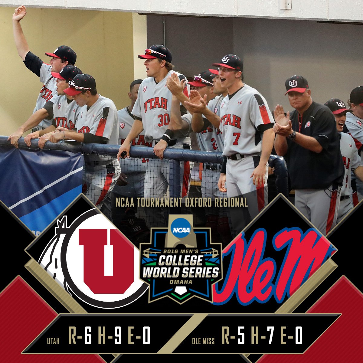 UTES WIN! Beat Ole Miss, 6-5 in 10 innings to win game one of the NCAA Regional! Play Boston College tomorrow
