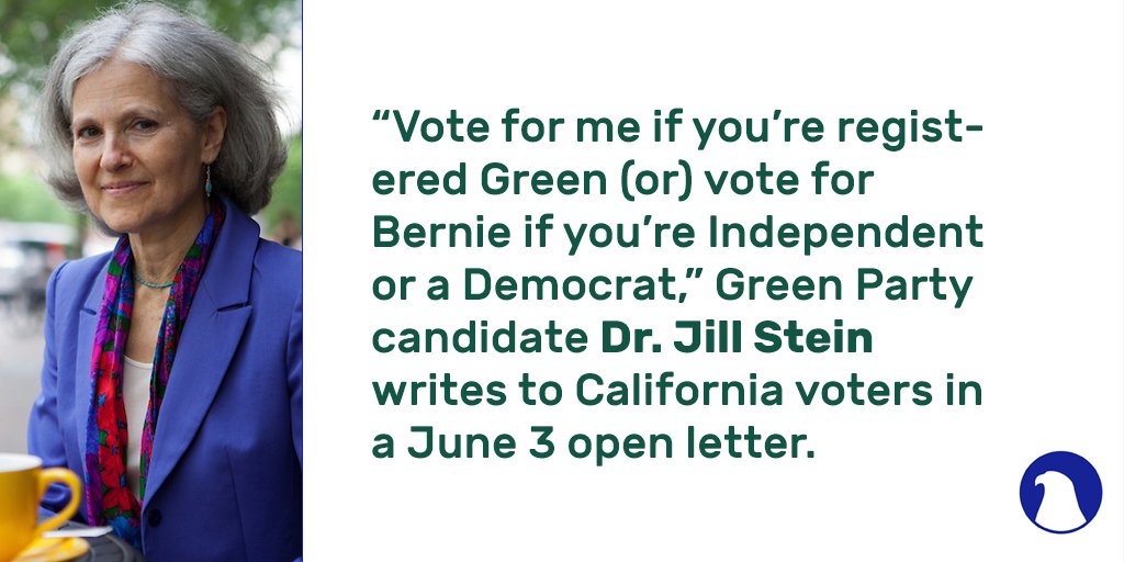 FullbirdLeft's tweet photo. Dr. Jill Stein lays out "two ways to build the revolution" in CA primary. Read her letter: https://t.co/3kMDu189z7 https://t.co/LW54xXv6SD