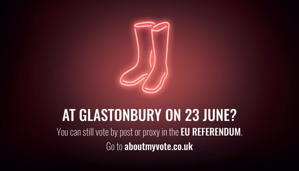 Coming to Glastonbury? You still have a few days to REGISTER TO VOTE in the #EUreferendum. glastonburyfestivals.co.uk/no-eu-referend…