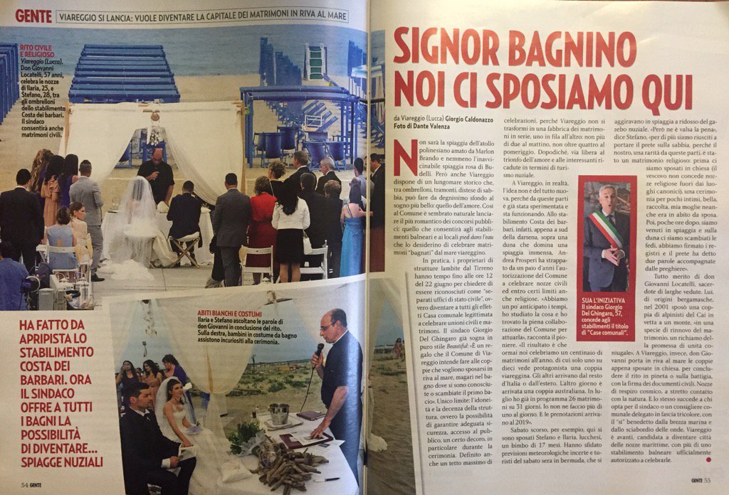 #Viareggio la capitale dei #matrimoni in riva al #mare: signor bagnino noi ci sposiamo qui! <a href="/genteonline/">GENTE</a> #wedding