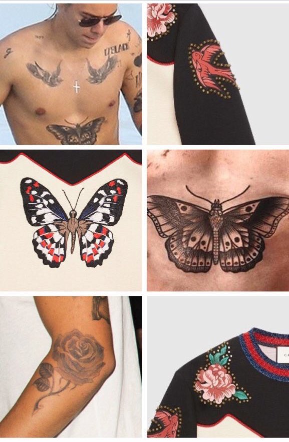 HarryUpdatesGER's tweet image. Gucci hat einen Pullover designed und sich dabei von Harry's Tätowierungen inspirieren lassen!