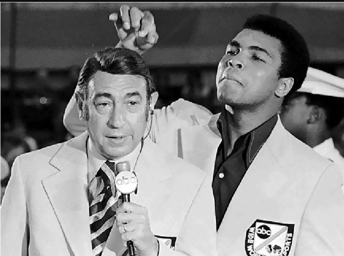 4 pic. Reunited, #MuhammadAli & #HowardCosell. Wish we could hear the stories they're telling now. #GreatestOfAllTime