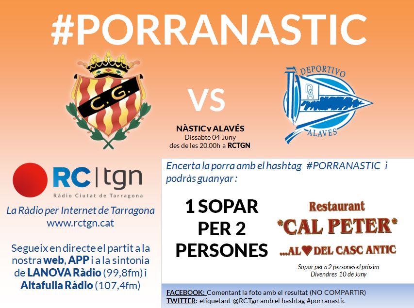 RCTgn's tweet photo. #PorraNàstic del @NASTICTARRAGONA vs @Alaves T'hi apuntes a sommiar amb nosaltres? #NASvALA #FinalLigaAdelante https://t.co/CLGPQ6uxZM