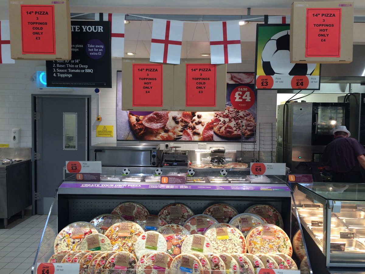 sainsnorthPR's tweet photo. It's pizza Saturday.  Large pizzas with 3 toppings £4.00 cooked instore or £3.00 to cook at home. #pizza #N04js https://t.co/GIcgwc8RxE