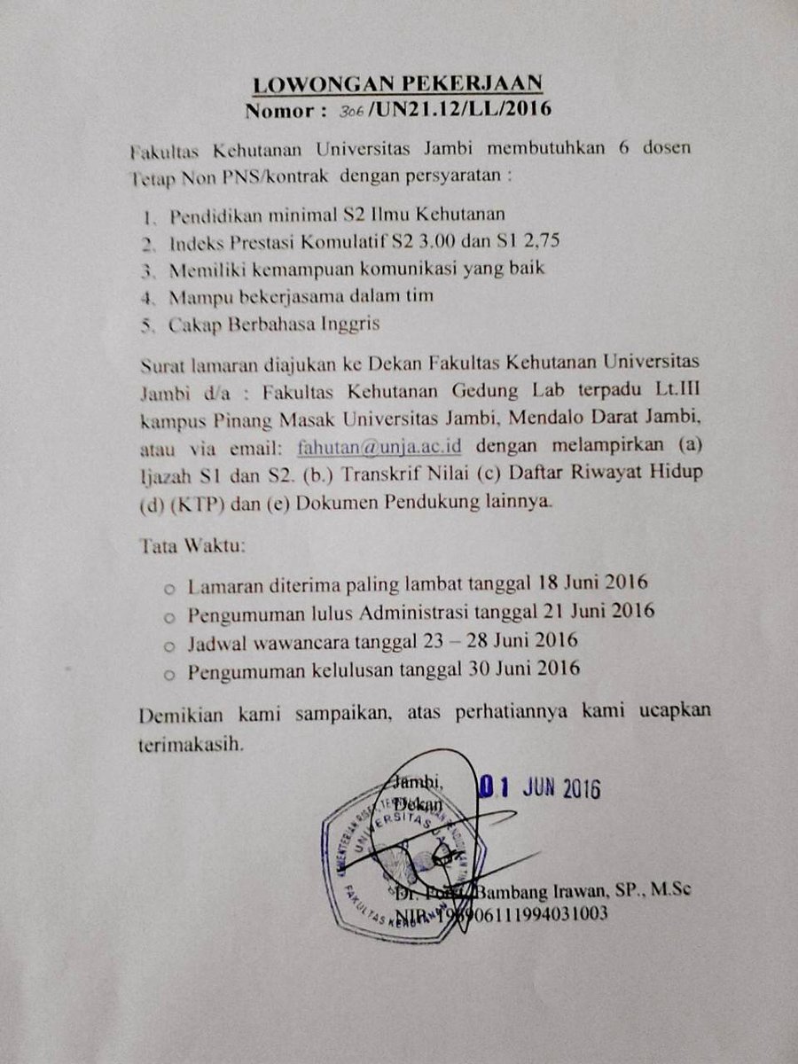 YeniRaini's tweet photo. Numpang share @LowonganDosen 
Unja https://t.co/dnJysUfDMu