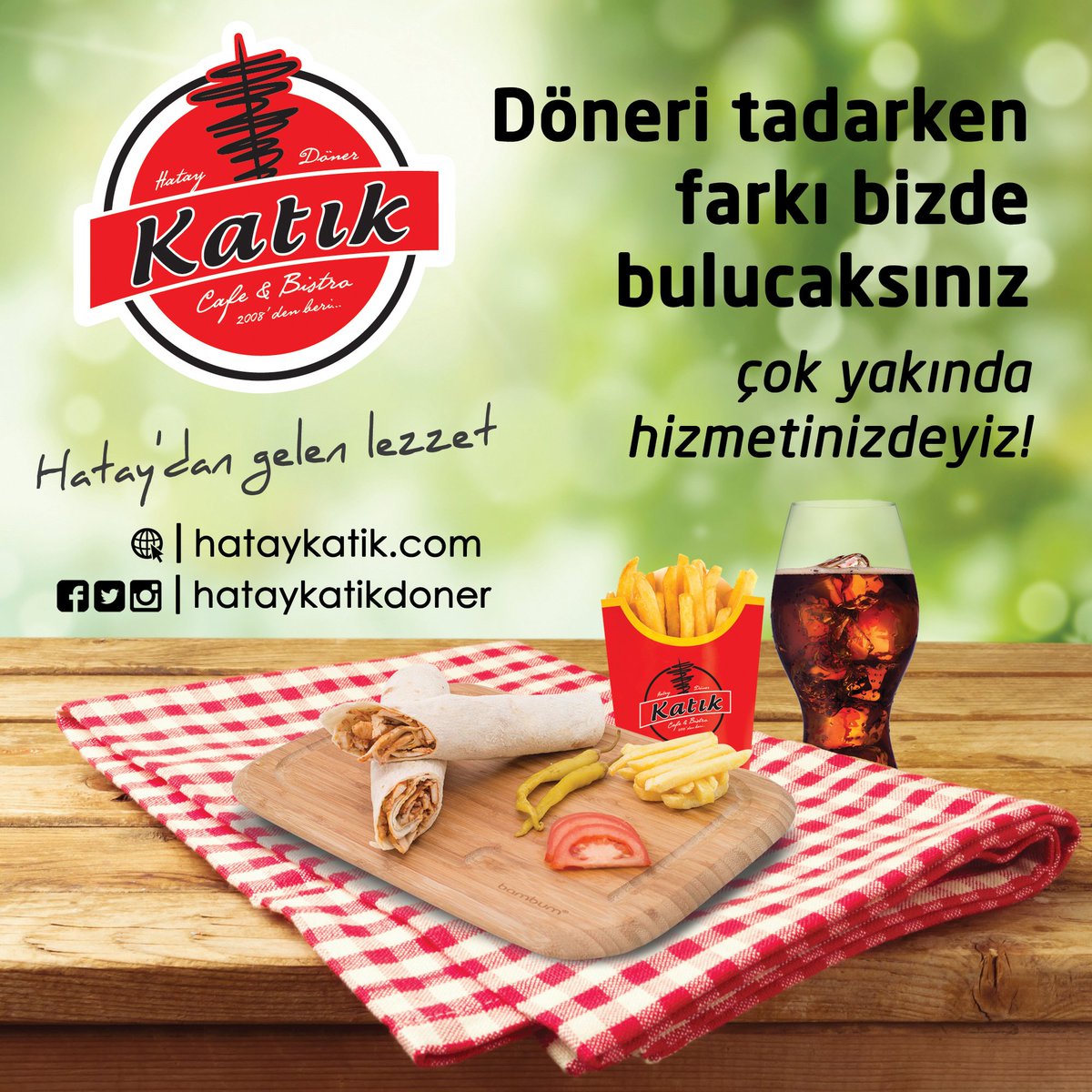 Hatay'ın eşsiz döner keyfiyle çok yakında sizlerleyiz...
#hataykatikdoner #tavukdoner #fastfood