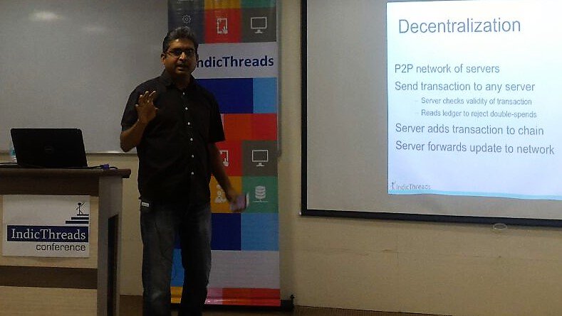 indicthreads's tweet photo. .@ngkabra on the decentralized Bitcoin (Blockchain) model https://t.co/ASbuN62Zkv