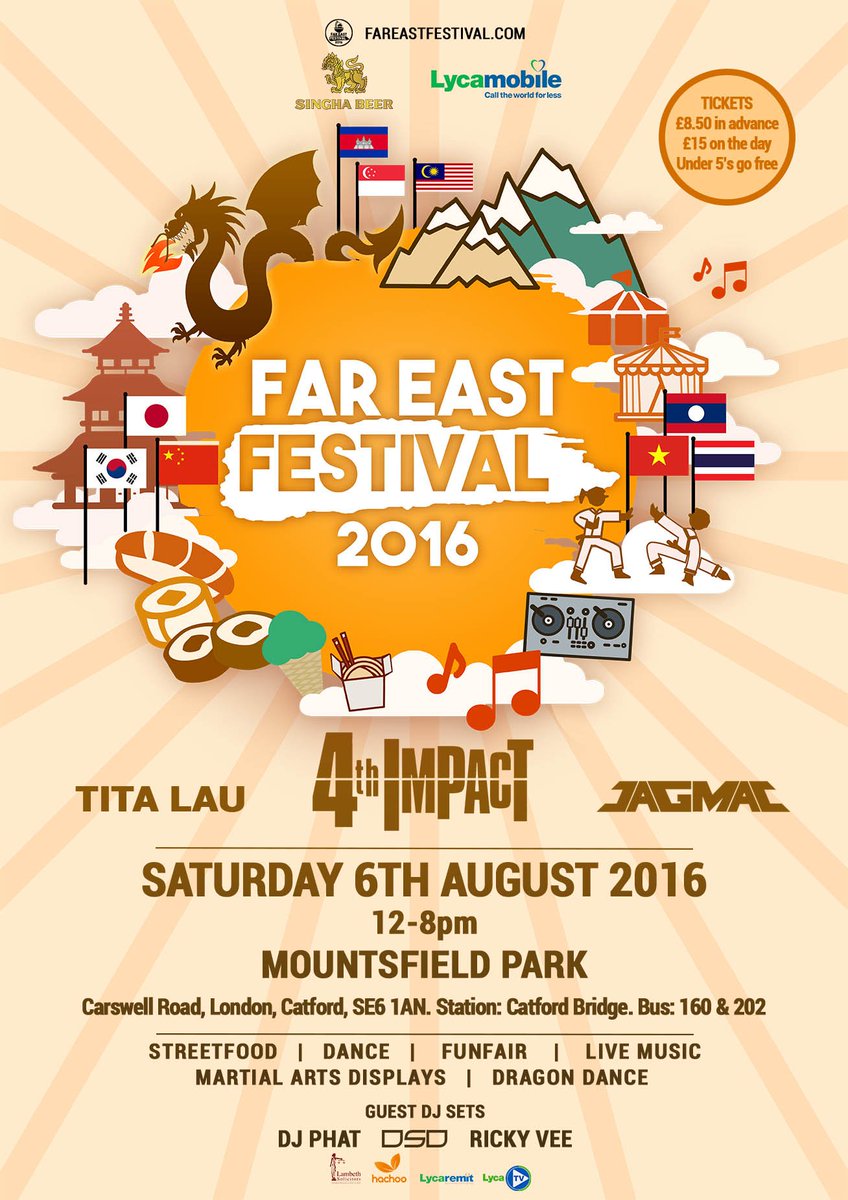 Fareastfestival's tweet photo. Far East Festival 2016 - Saturday 6th August, Mountsfield Park London SE6 1AN #FEF2016 @4thImpactMusic @jagmacmusic https://t.co/qqyVH9qis8