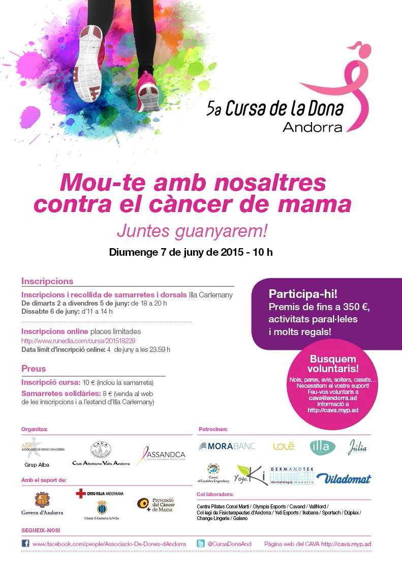 Demà a les 10h del matí la 5a Cursa de la Dona!
Som-hi! Animeu-vos a participar i juntes guanyarem! <a href="/CursaDonaAnd/">Cursa de la Dona</a>